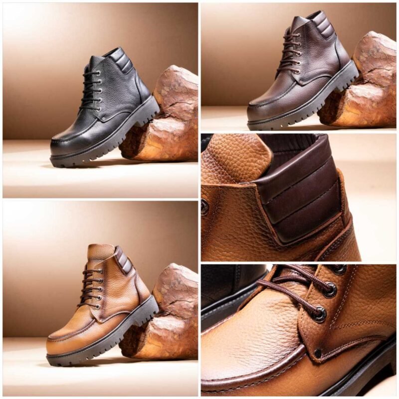 هاف بوت رجالي J2 جلد طبيعي 100% بألوان أسود وبني وهافان، نعل مقاوم للانزلاق وفرش طبي مريح