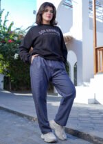 ⁦بنطلون كاردونيه مضلّع حريمي بخامة تقيلة وألوان تريندي⁩ - الصورة ⁦3⁩