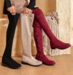 بوت طويل استريتش شمواه ليكرا مستورد – كعب فلات – من مرامش