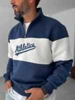 سويت شيرت Athletics قطن صافي 100% نص سوسته، تصميم Premium Fit أوفر سايز بألوان أبيض وأسود وكحلي – Maramesh.