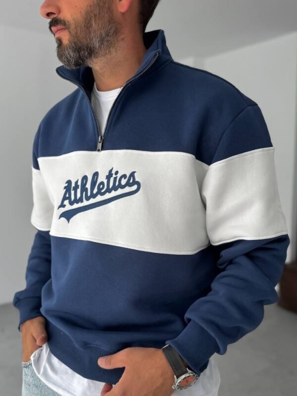 سويت شيرت Athletics قطن صافي 100% نص سوسته، تصميم Premium Fit أوفر سايز بألوان أبيض وأسود وكحلي – Maramesh.