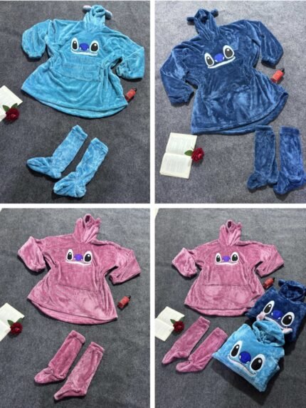 بلانكيت Stitch فرو بولار تقيل وجهين – يونيسكس فري سايز من مرامش