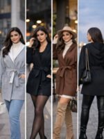 • كوت حريمي جوخ شيك بحزام شتوي